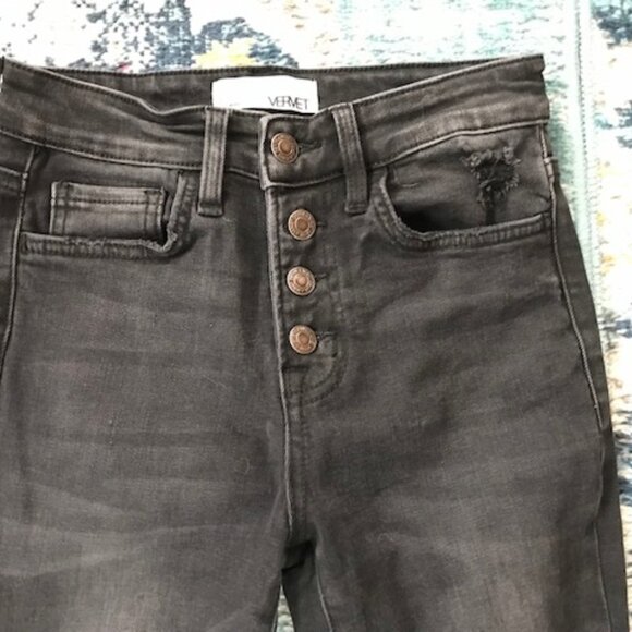 VERVET Black Size 24 Mid-Rise Skinny Jeans Distressed Button Fly Stretch - Picture 1 of 7